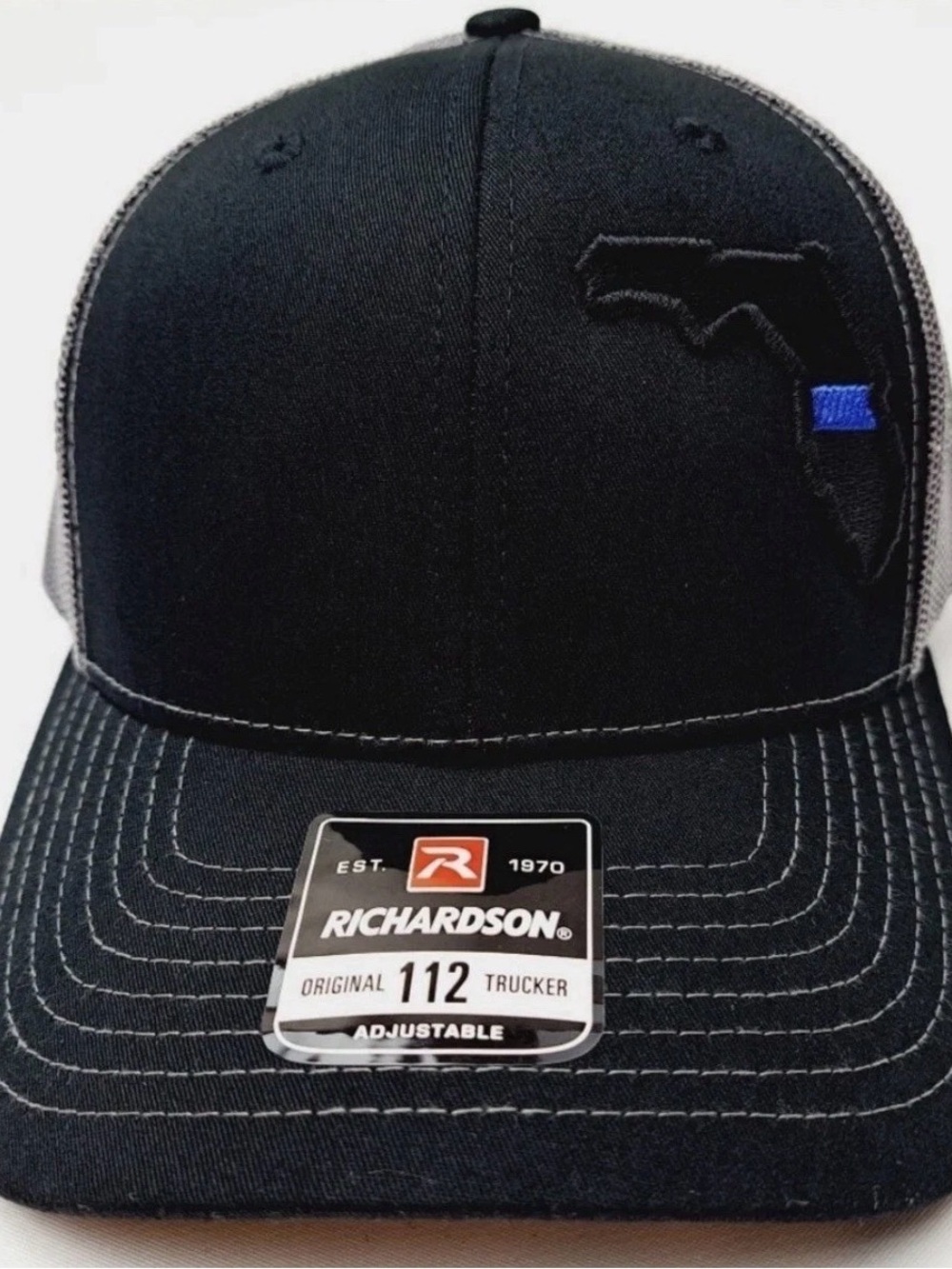 Florida Thin Blue Line Hat Embroidered Richardson 112 Mesh Snapback Black Gray